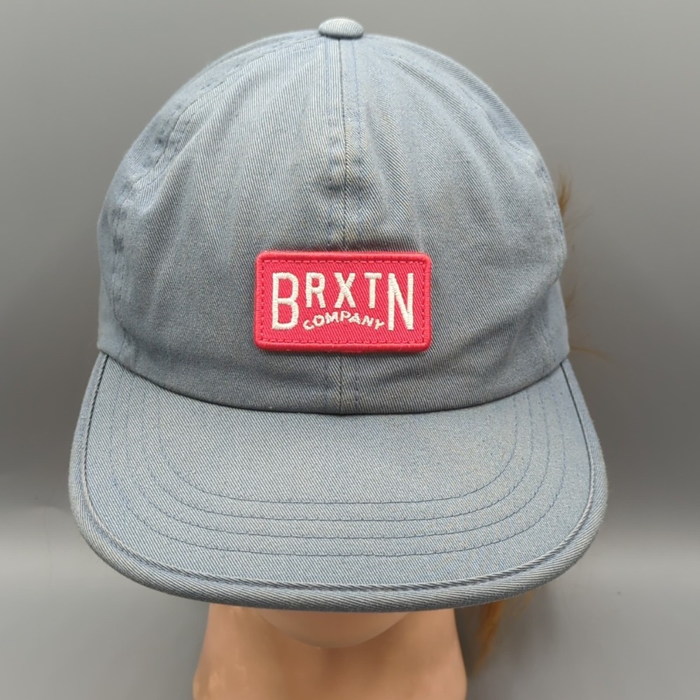 Brixton Hat Cap Light Blue Leather Strap Adjustable One Size Cotton Red Patch